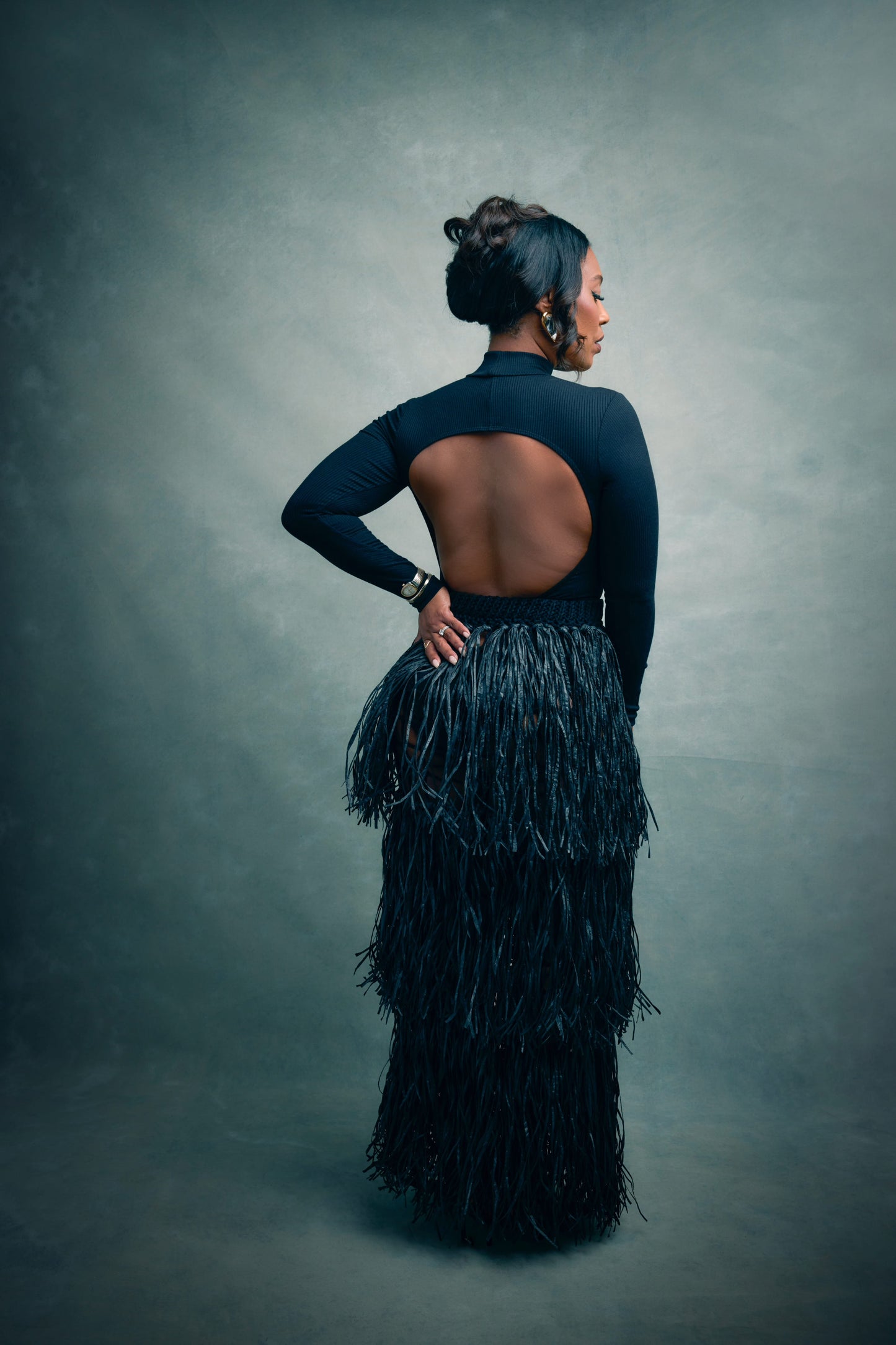 RIYA RAFFIA SKIRT / BLACK