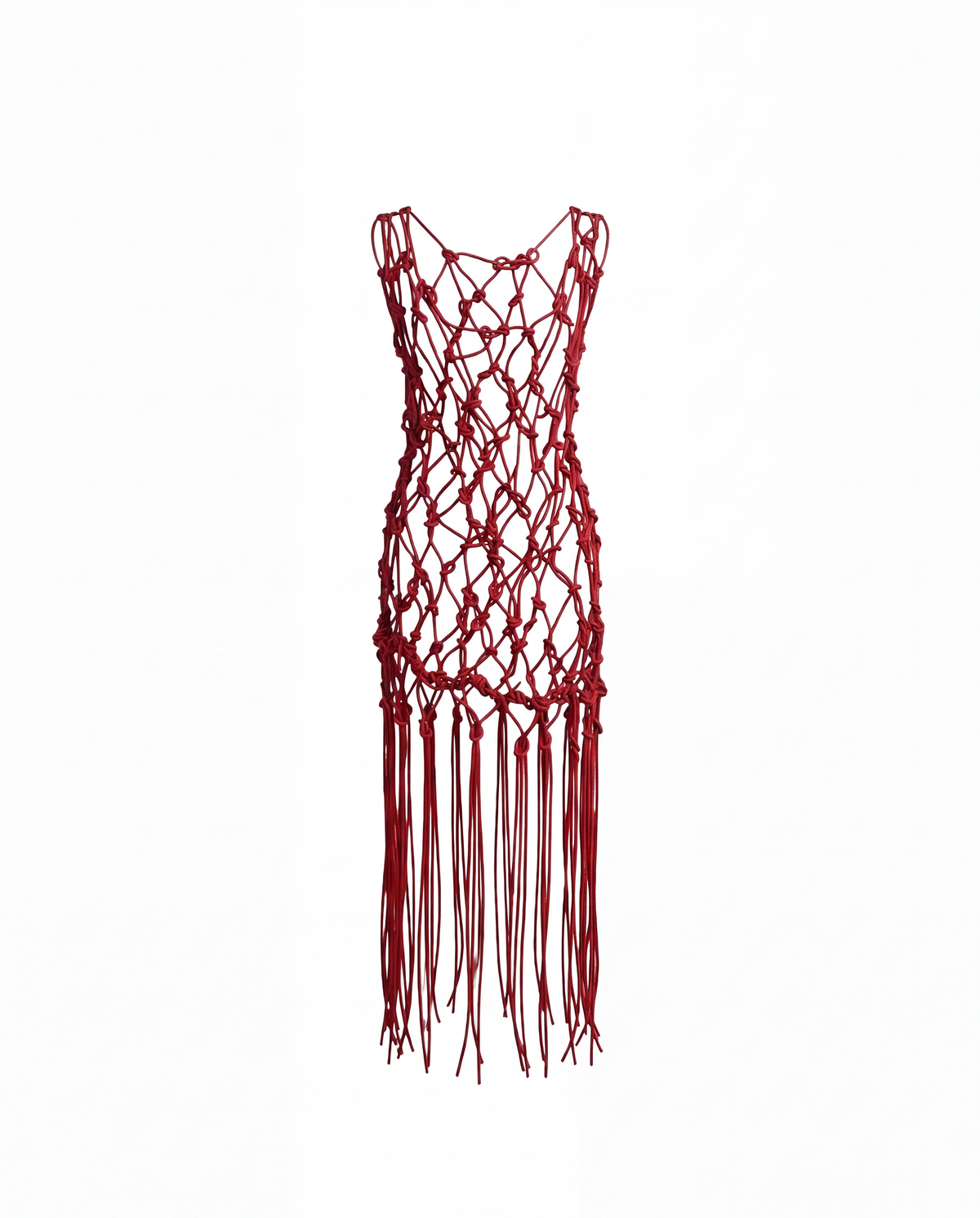 MACRAME LEATHER DRESS / SAFFRON RED