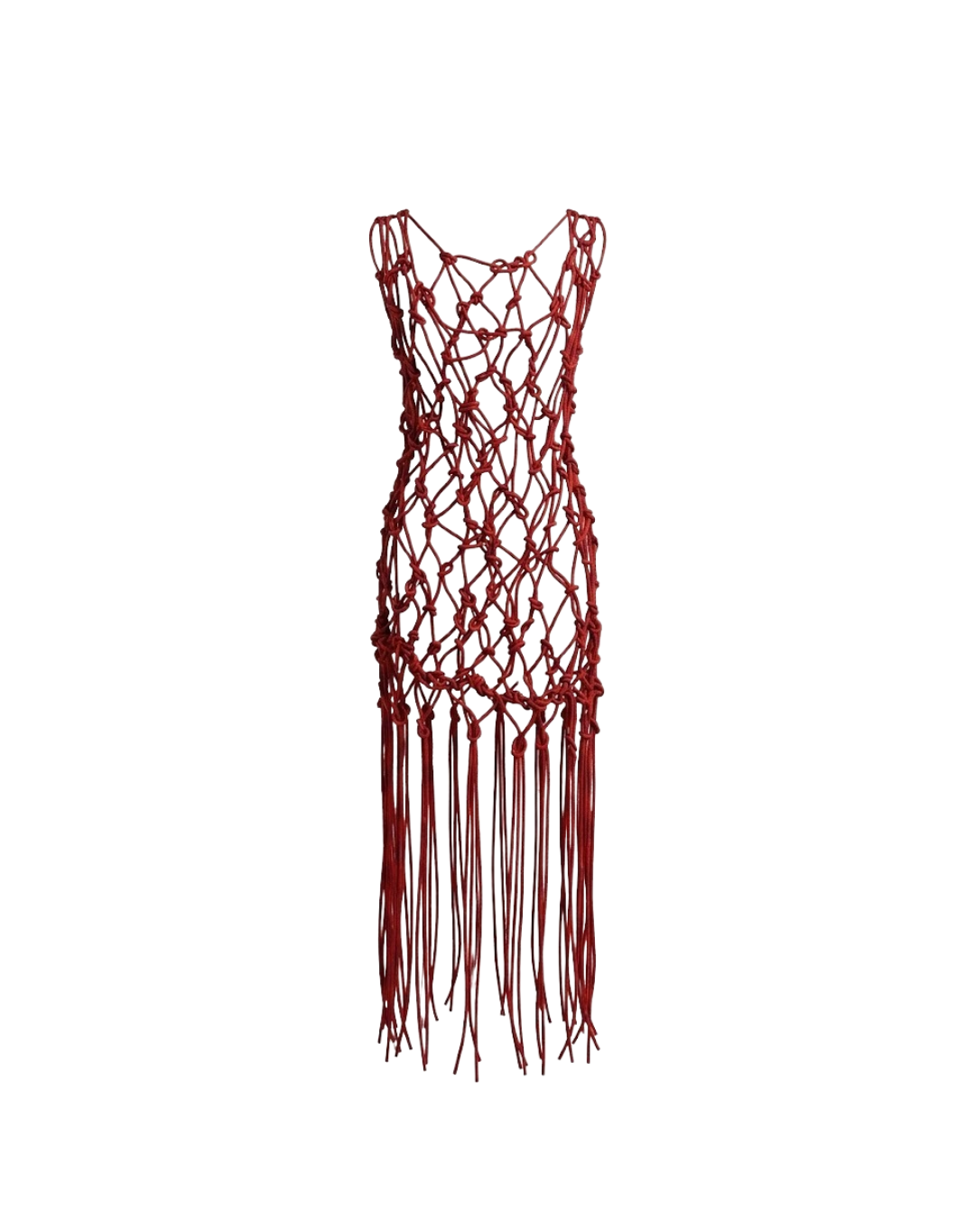 MACRAME LEATHER DRESS / SAFFRON RED