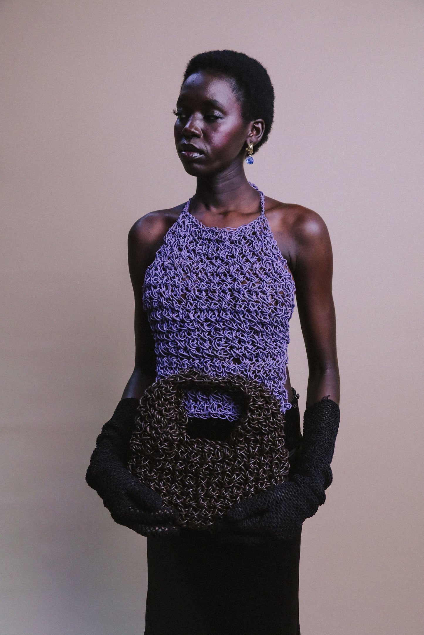 LEATHER HALTER TOP / PURPLE HAZE