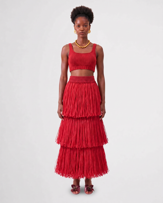 RIYA RAFFIA SKIRT / RED