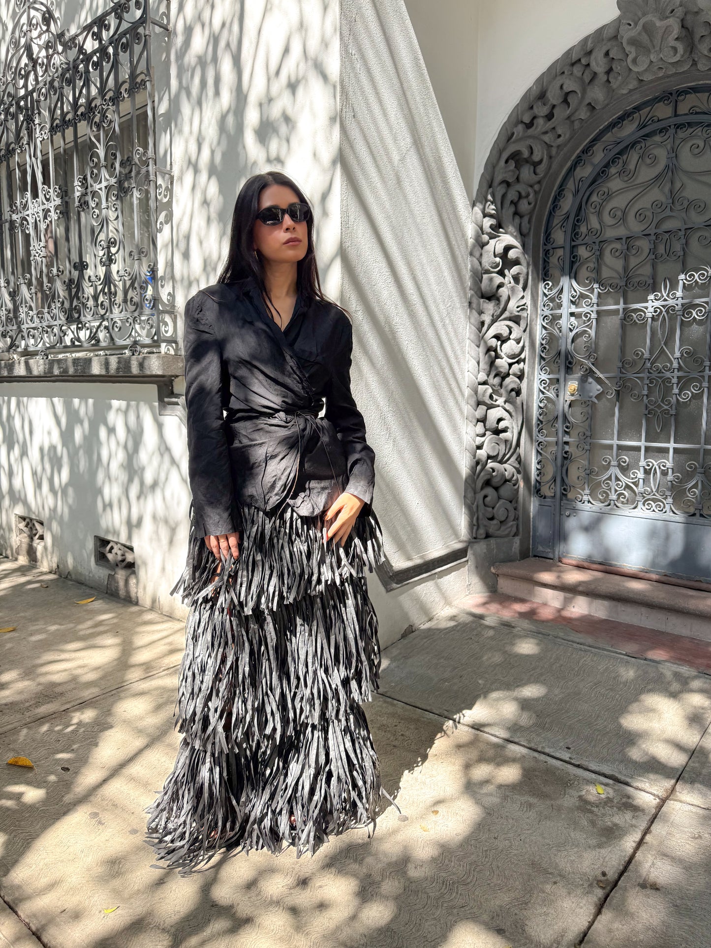 RIYA RAFFIA SKIRT / BLACK