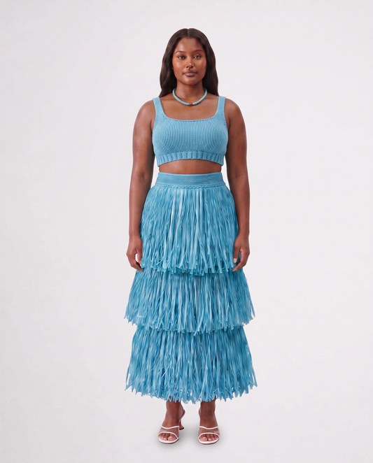 RIYA RAFFIA SKIRT / CARIBBEAN BLUE