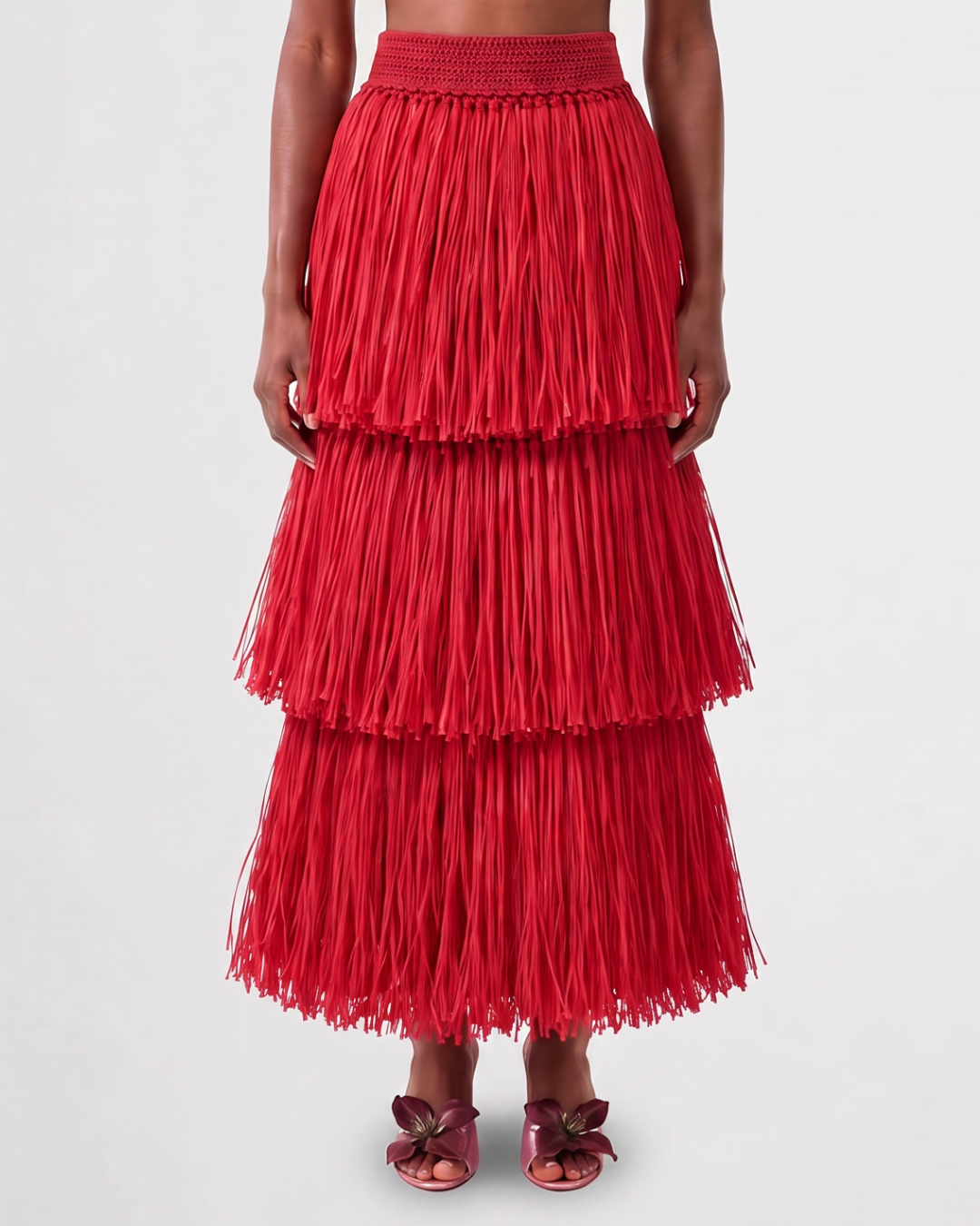 RIYA RAFFIA SKIRT / RED