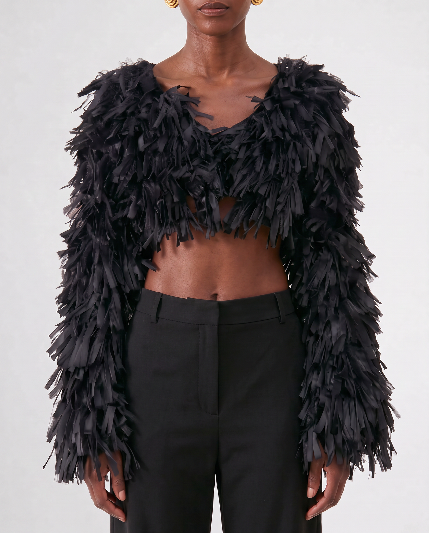 RAFFIA BOLERO JACKET / BLACK