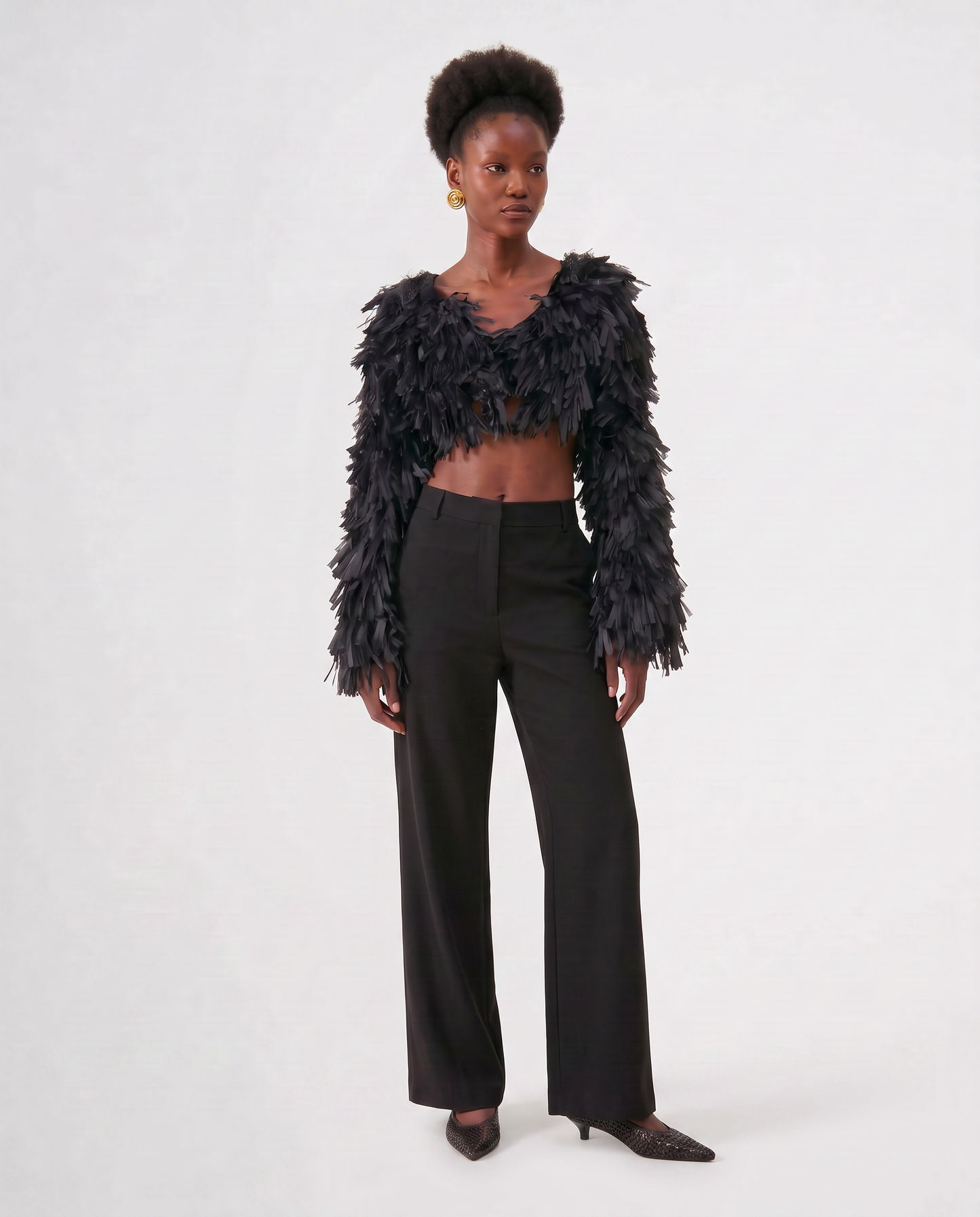RAFFIA BOLERO JACKET / BLACK