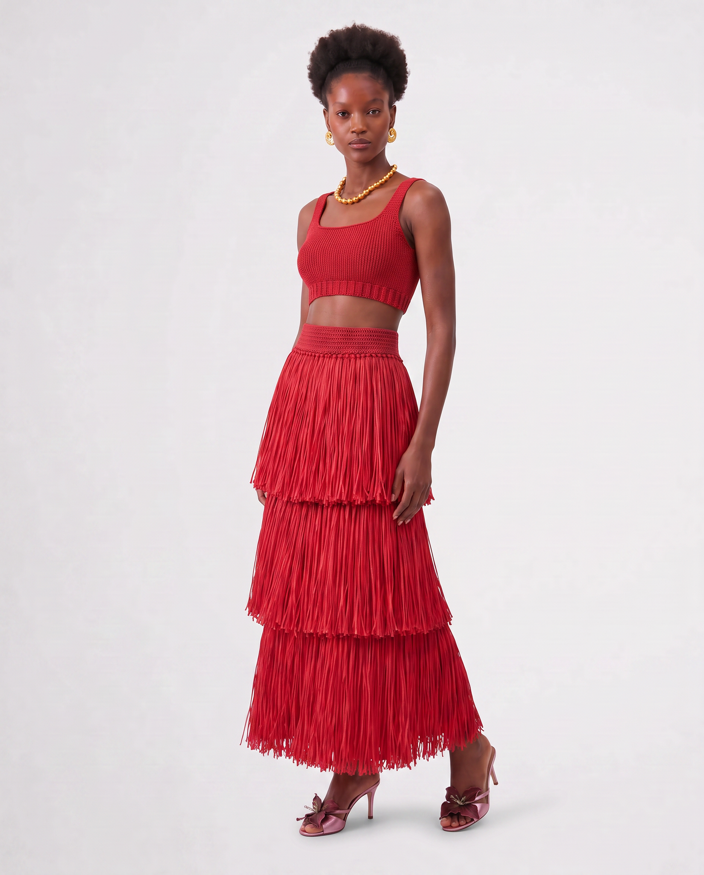 RIYA RAFFIA SKIRT / RED