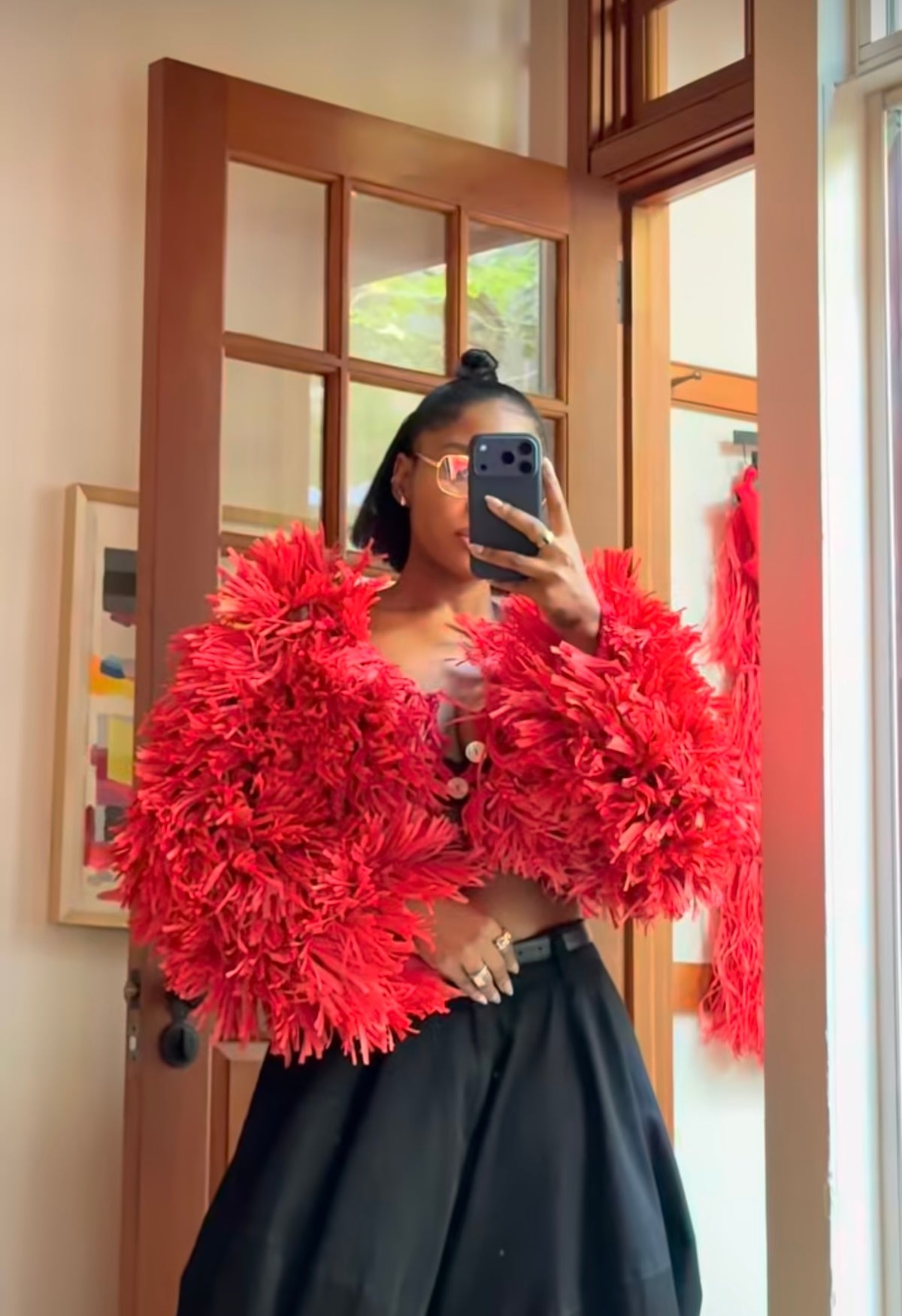 RAFFIA BOLERO JACKET / RED
