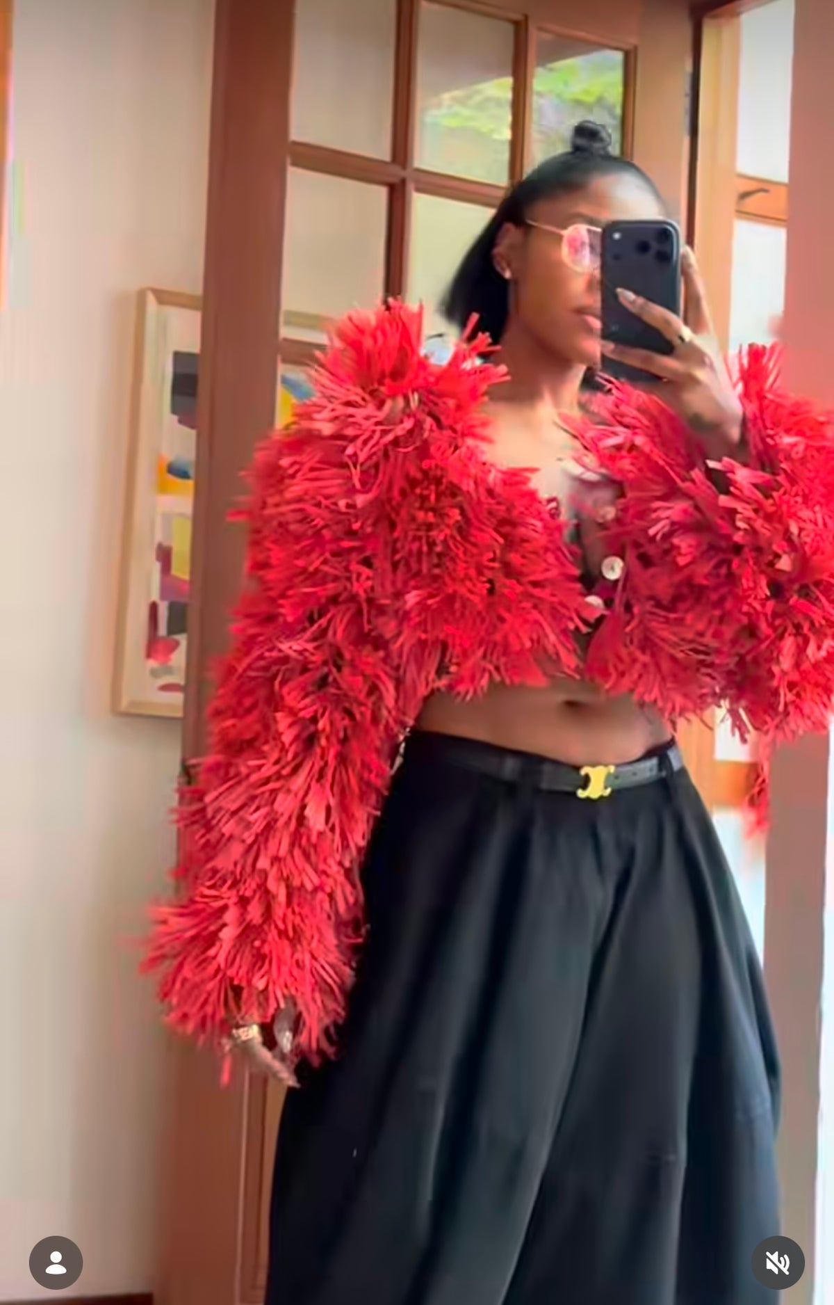 RAFFIA BOLERO JACKET / RED