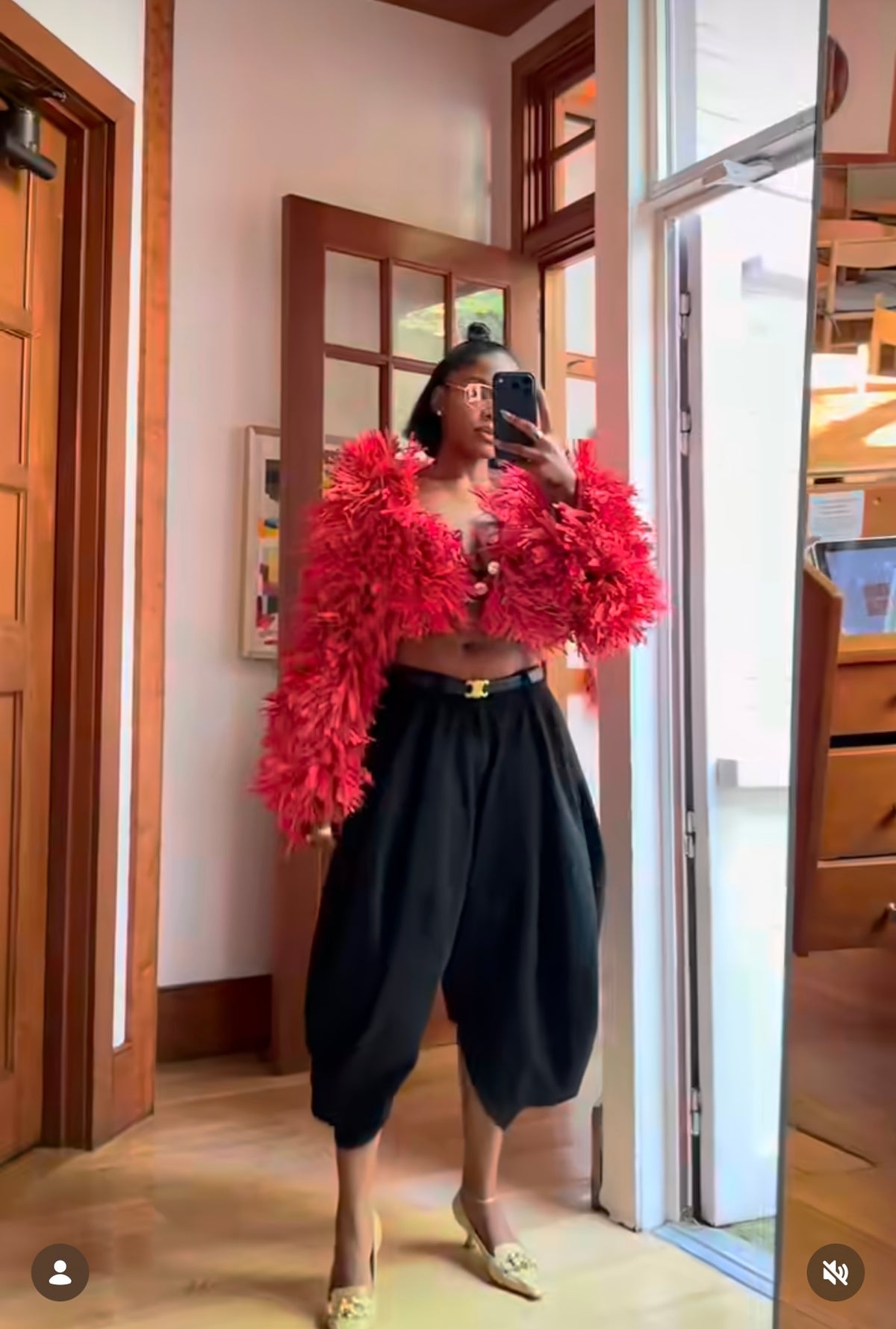 RAFFIA BOLERO JACKET / RED