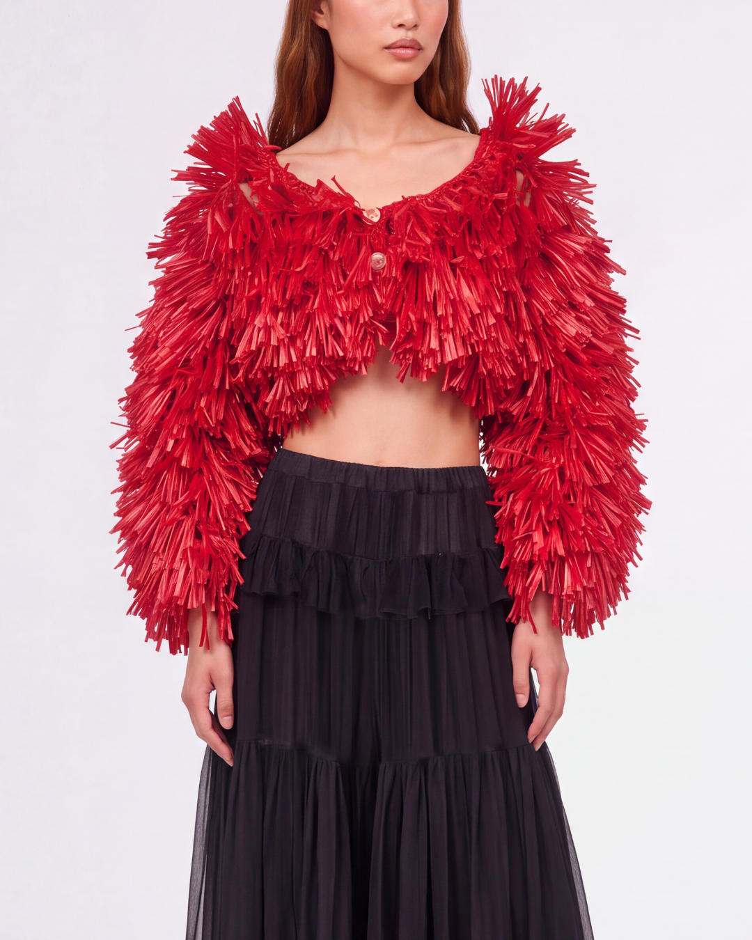 RAFFIA BOLERO JACKET / RED