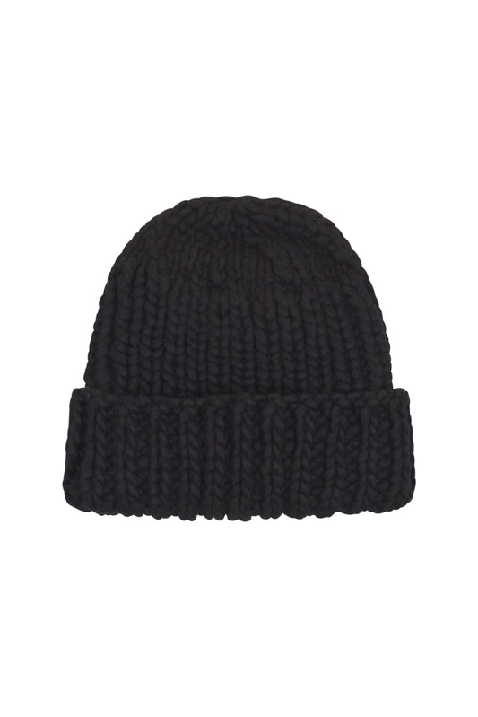 HAND KNITTED MERINO WOOL BEANIE / BLACK