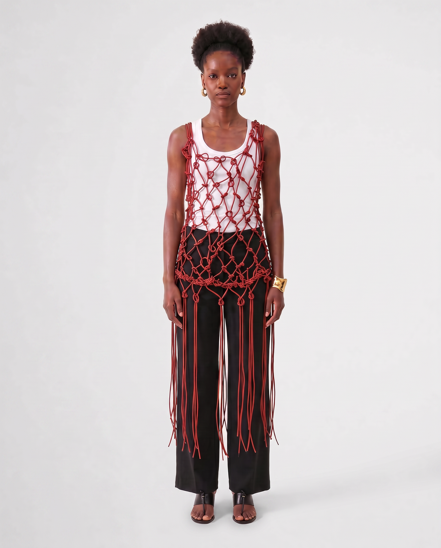 MACRAME LEATHER DRESS / SAFFRON RED