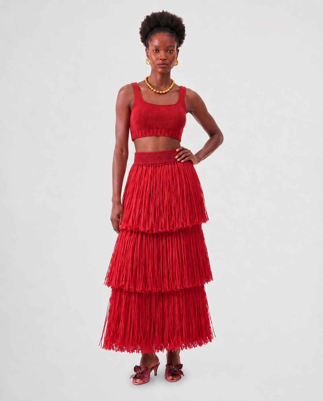 RIYA RAFFIA SKIRT / RED
