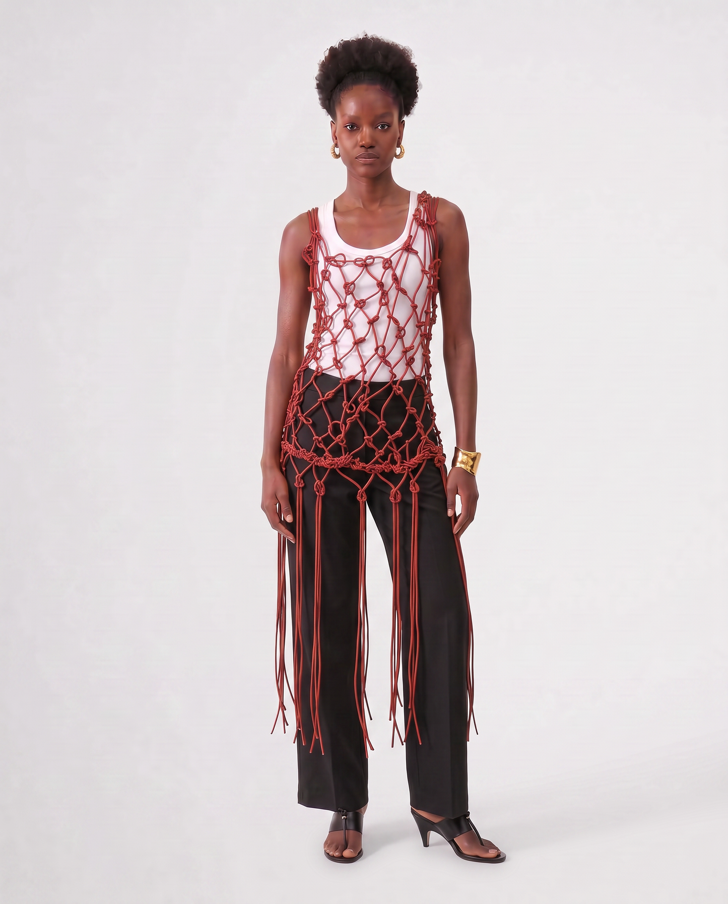 MACRAME LEATHER DRESS / SAFFRON RED