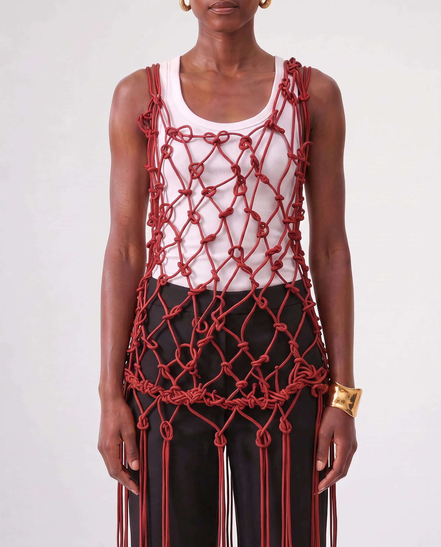 MACRAME LEATHER DRESS / SAFFRON RED