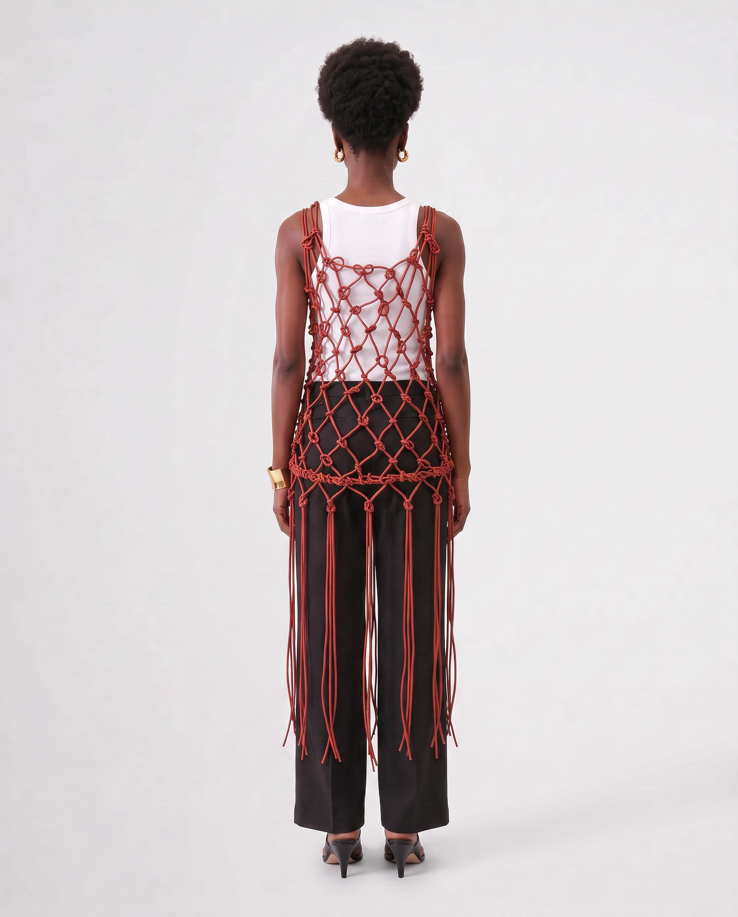 MACRAME LEATHER DRESS / SAFFRON RED