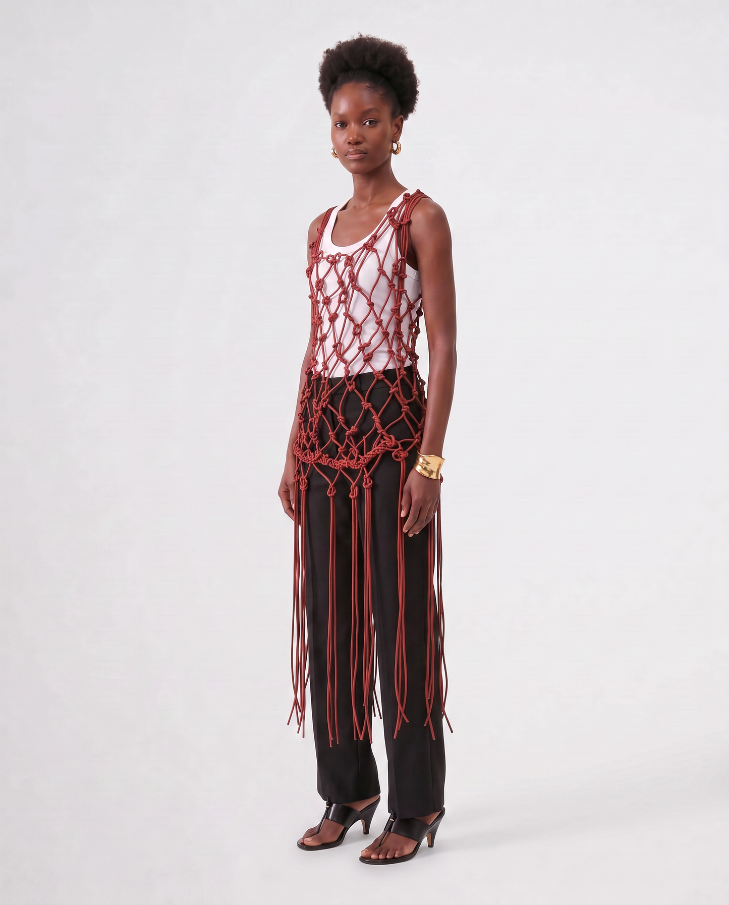 MACRAME LEATHER DRESS / SAFFRON RED