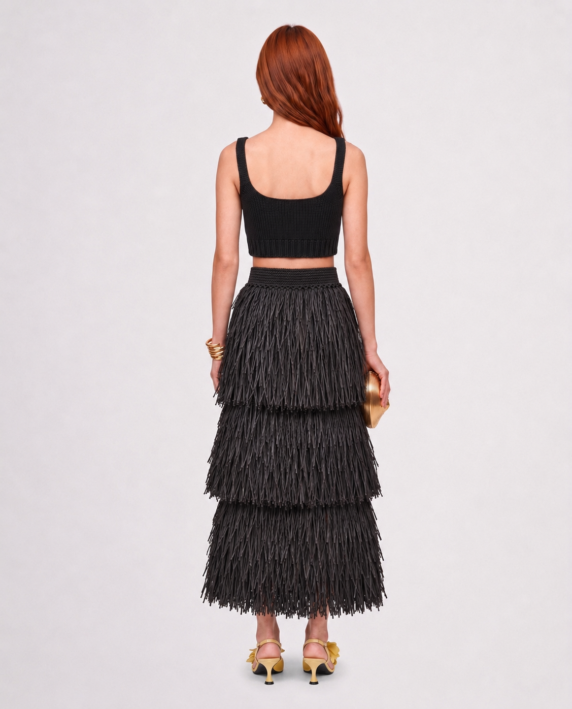 RIYA RAFFIA SKIRT / BLACK