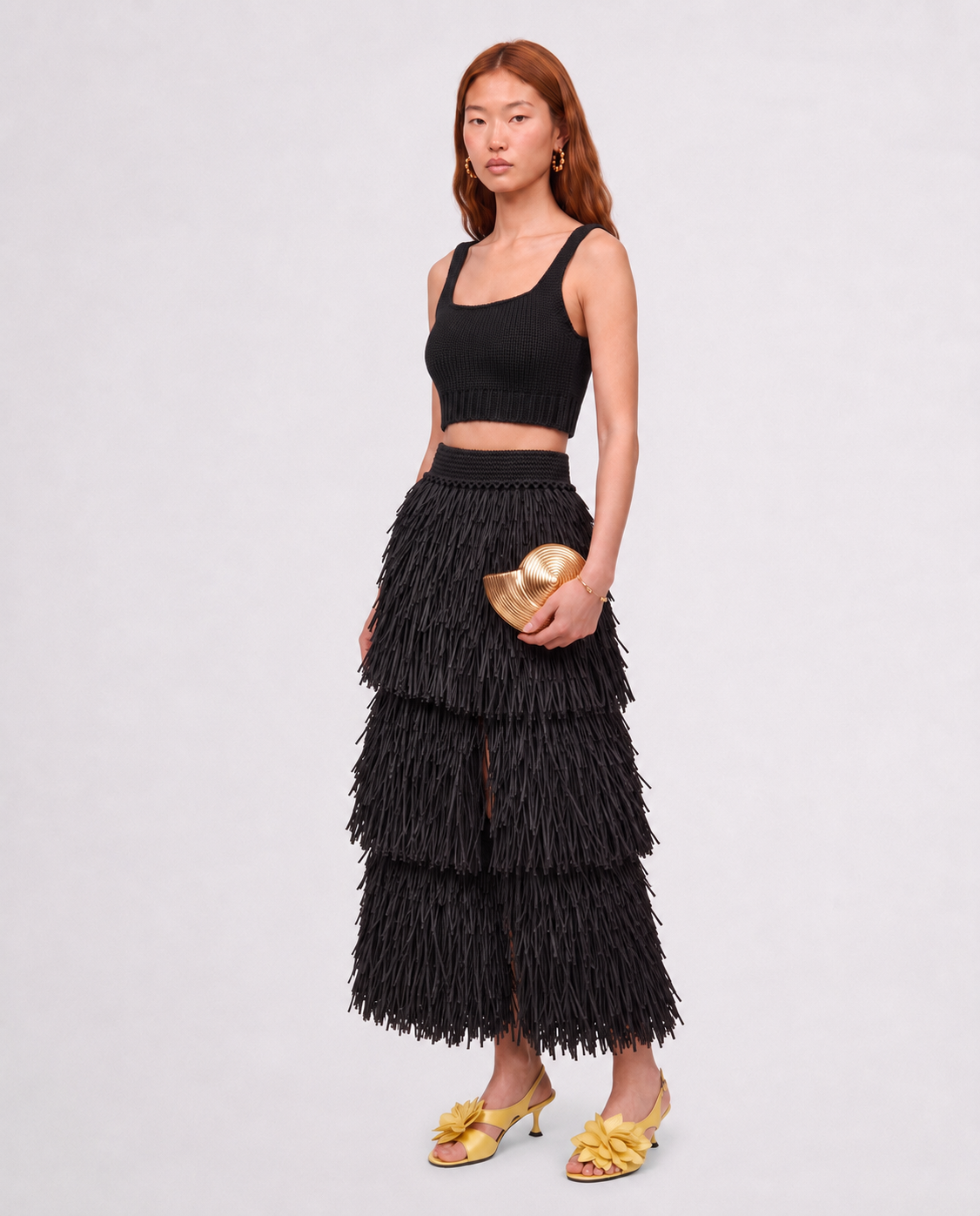 RIYA RAFFIA SKIRT / BLACK