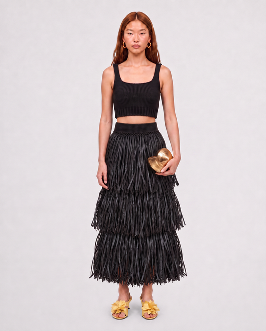 RIYA RAFFIA SKIRT / BLACK