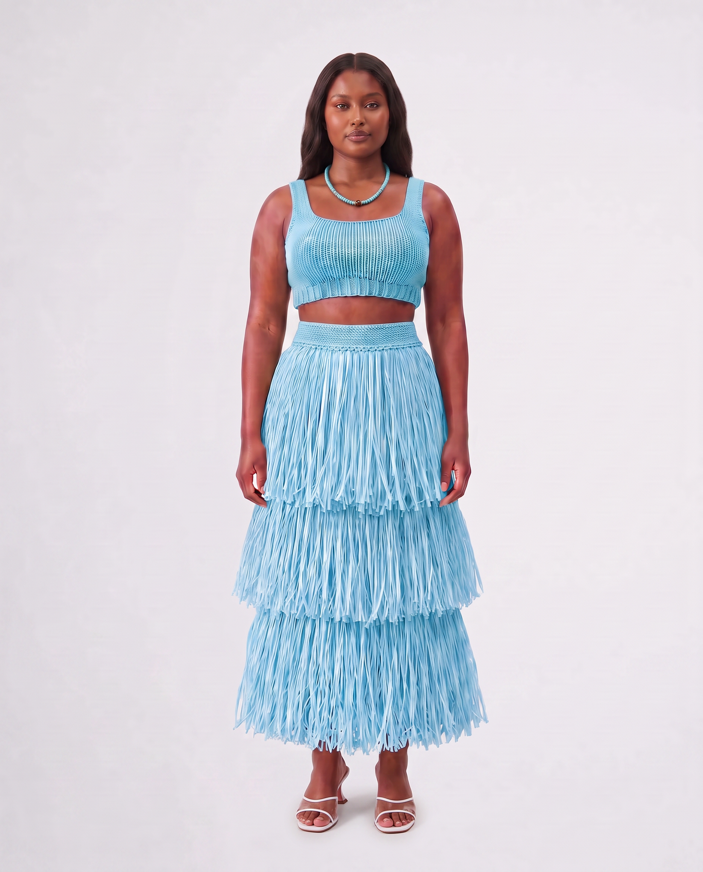 RIYA RAFFIA SKIRT / CARIBBEAN BLUE
