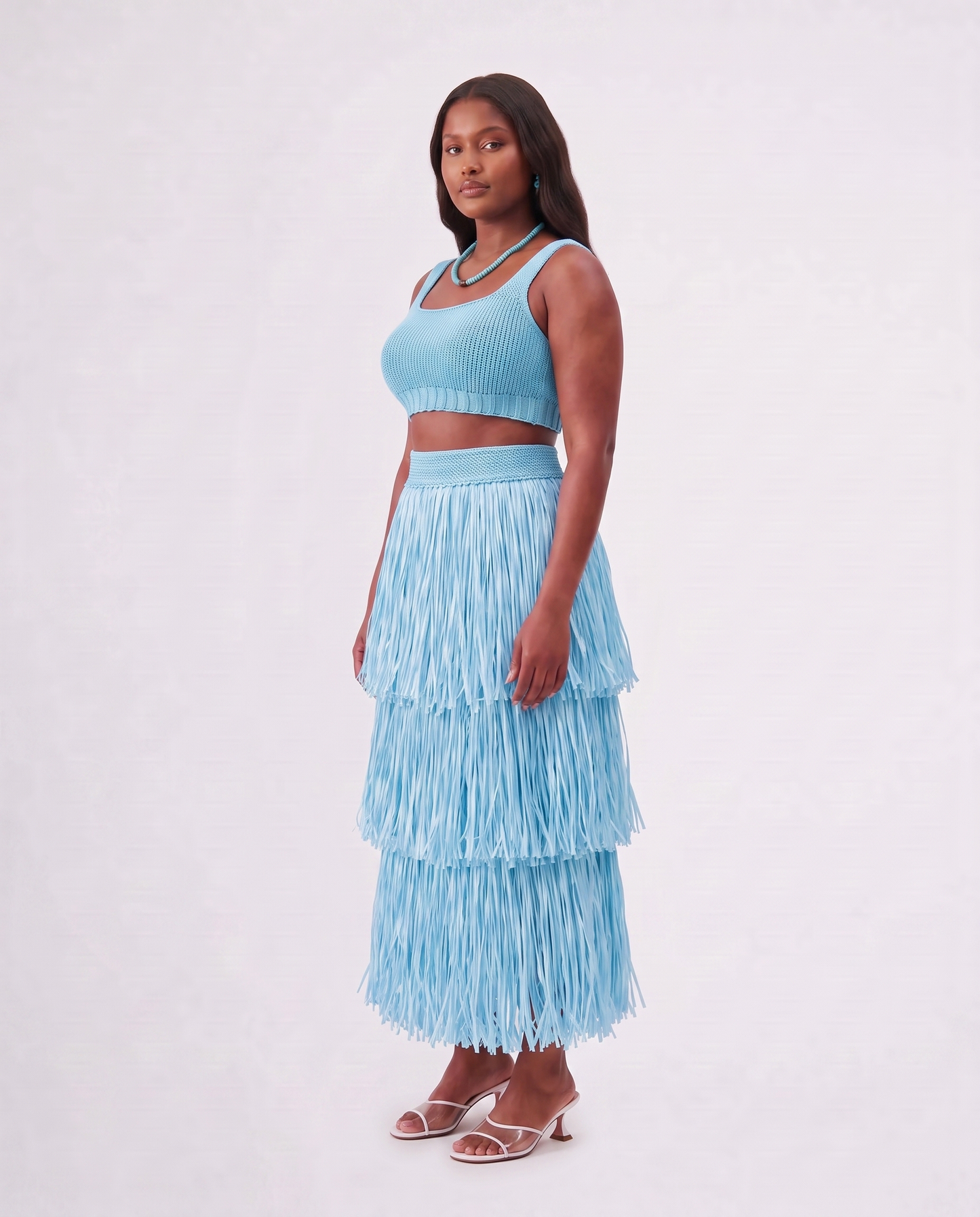 RIYA RAFFIA SKIRT / CARIBBEAN BLUE