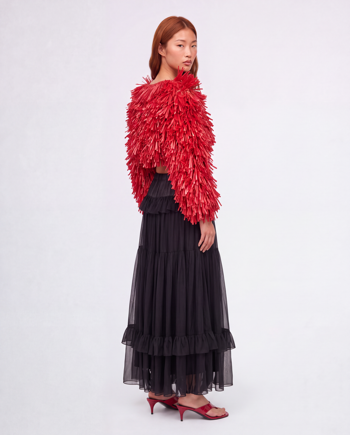 RAFFIA BOLERO JACKET / RED