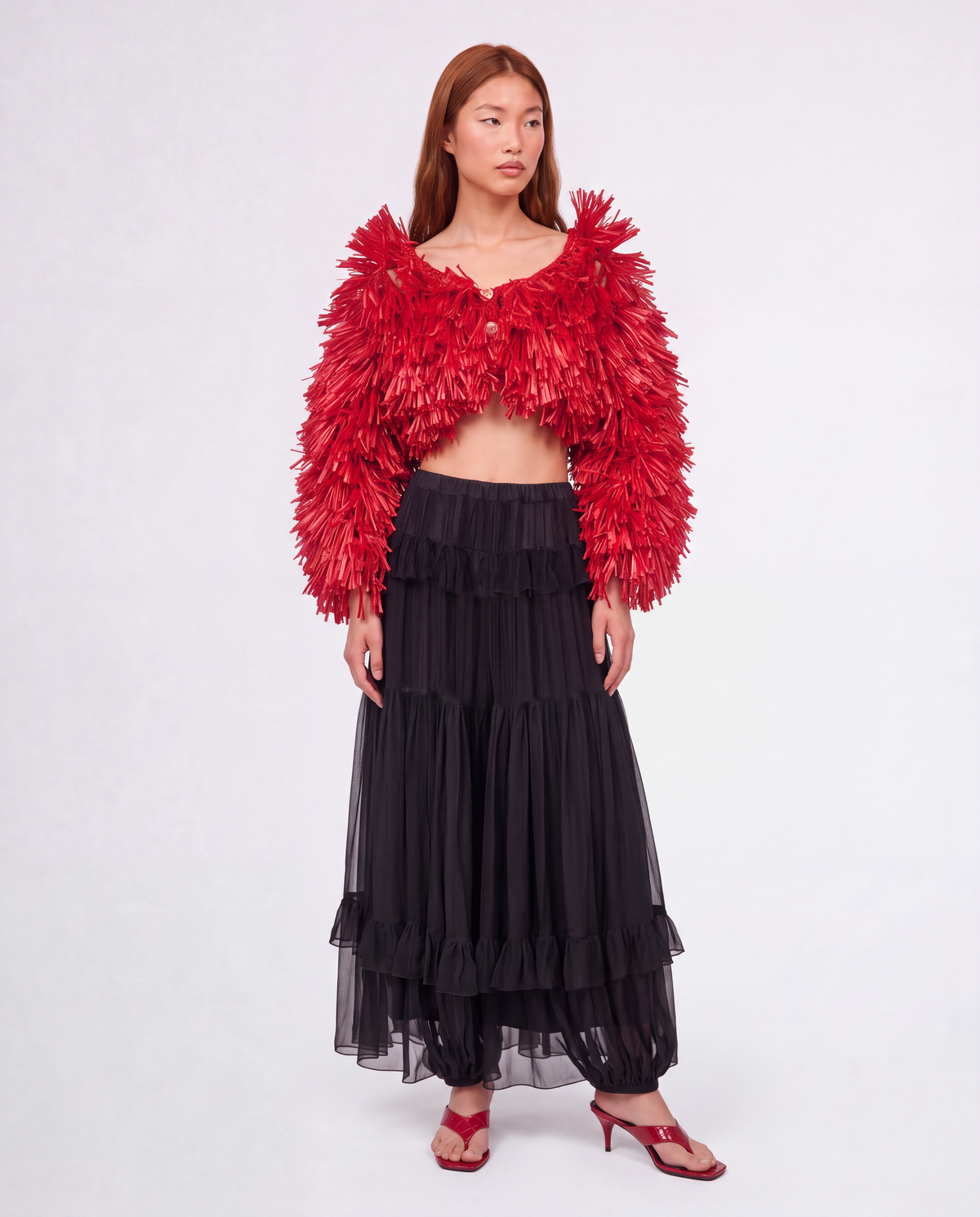 RAFFIA BOLERO JACKET / RED