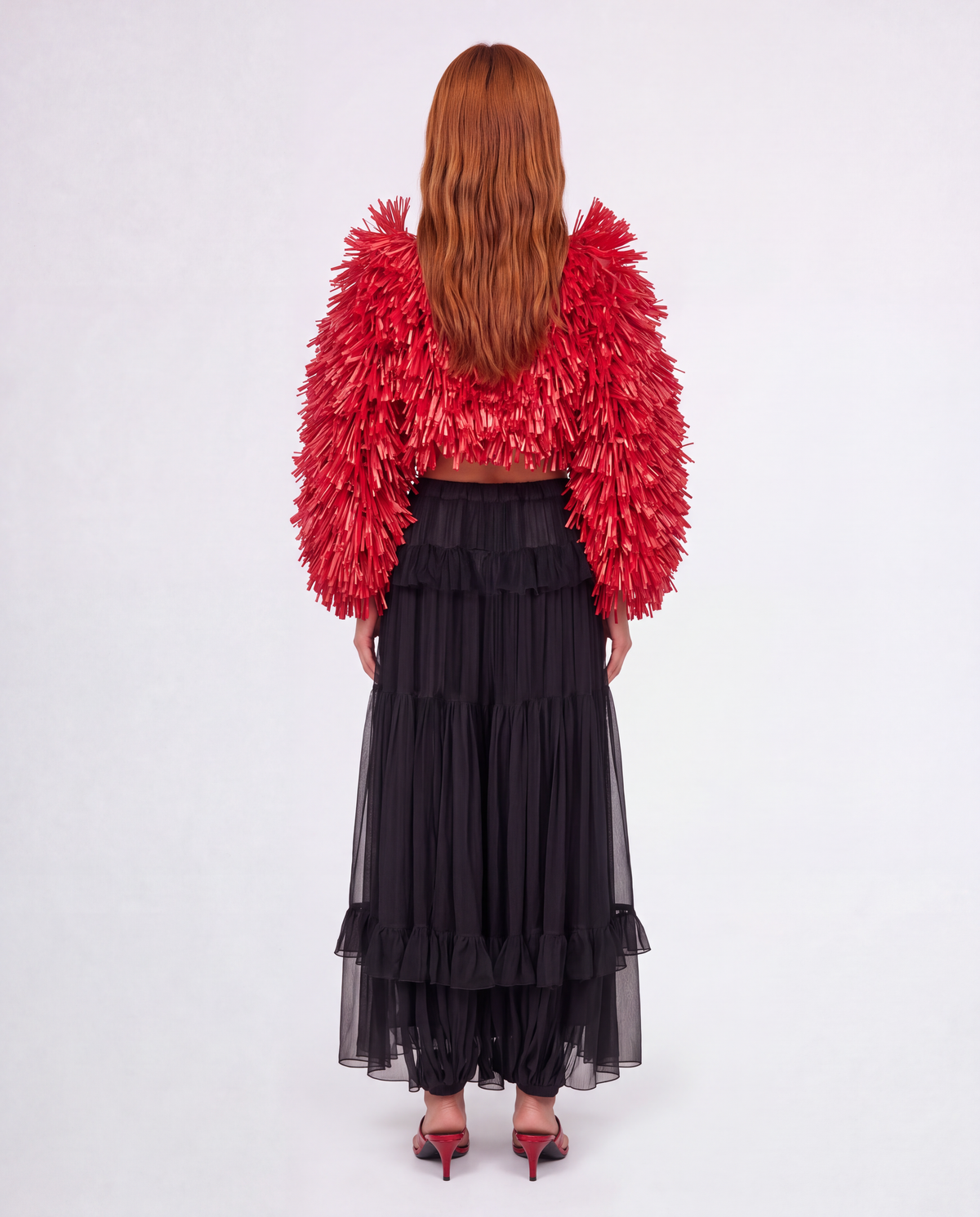 RAFFIA BOLERO JACKET / RED
