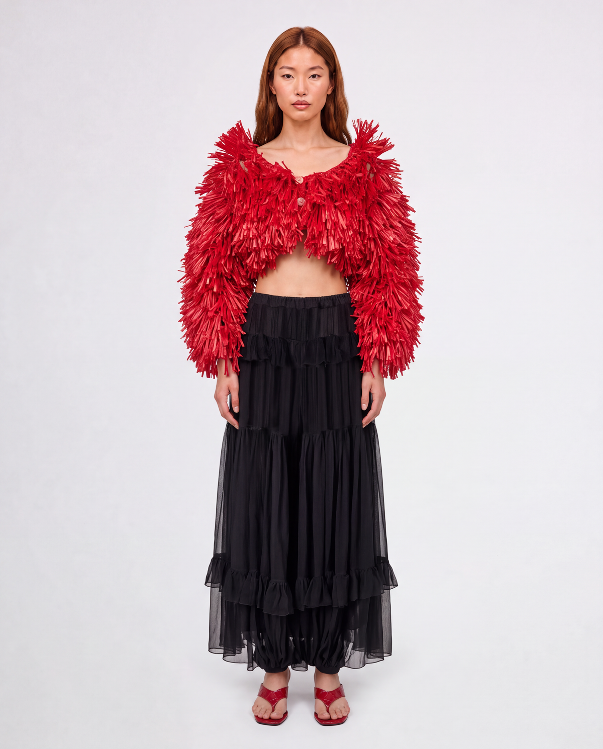 RAFFIA BOLERO JACKET / RED