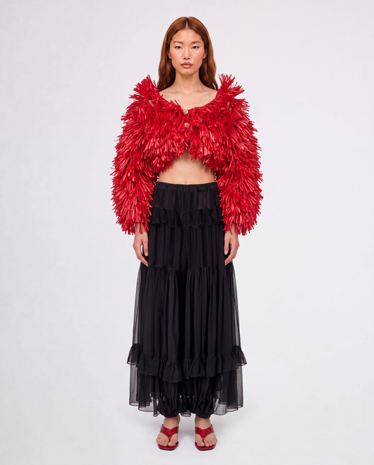 RAFFIA BOLERO JACKET / RED