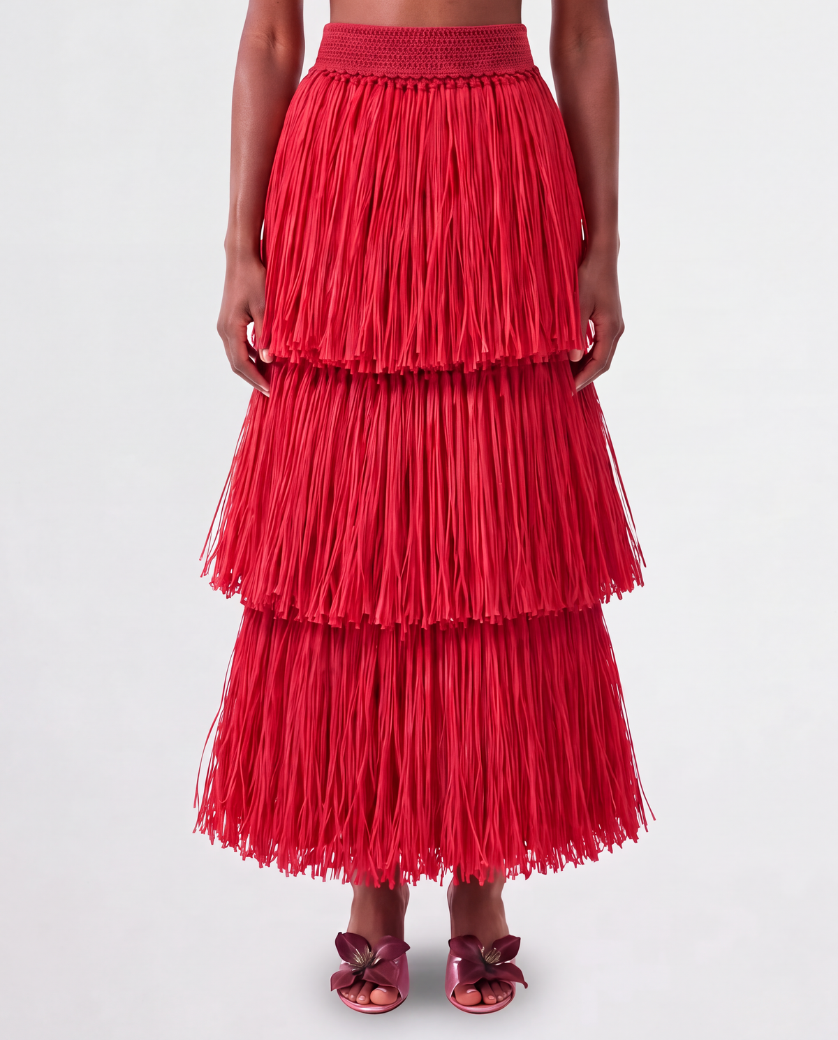RIYA RAFFIA SKIRT / RED