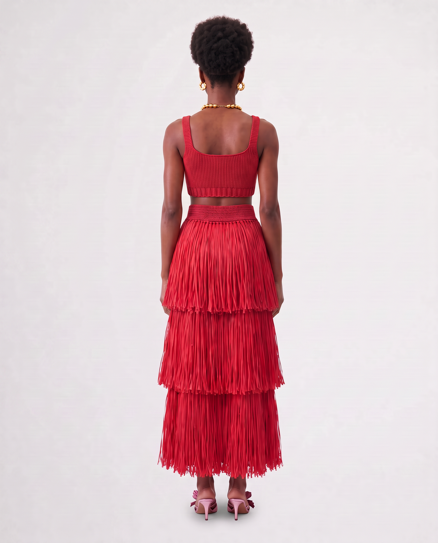 RIYA RAFFIA SKIRT / RED